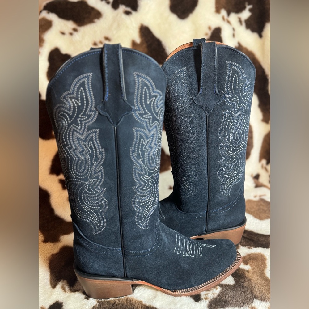 Women’s Blue Suede Tanner Mark Western Cowboy Boots Size 8